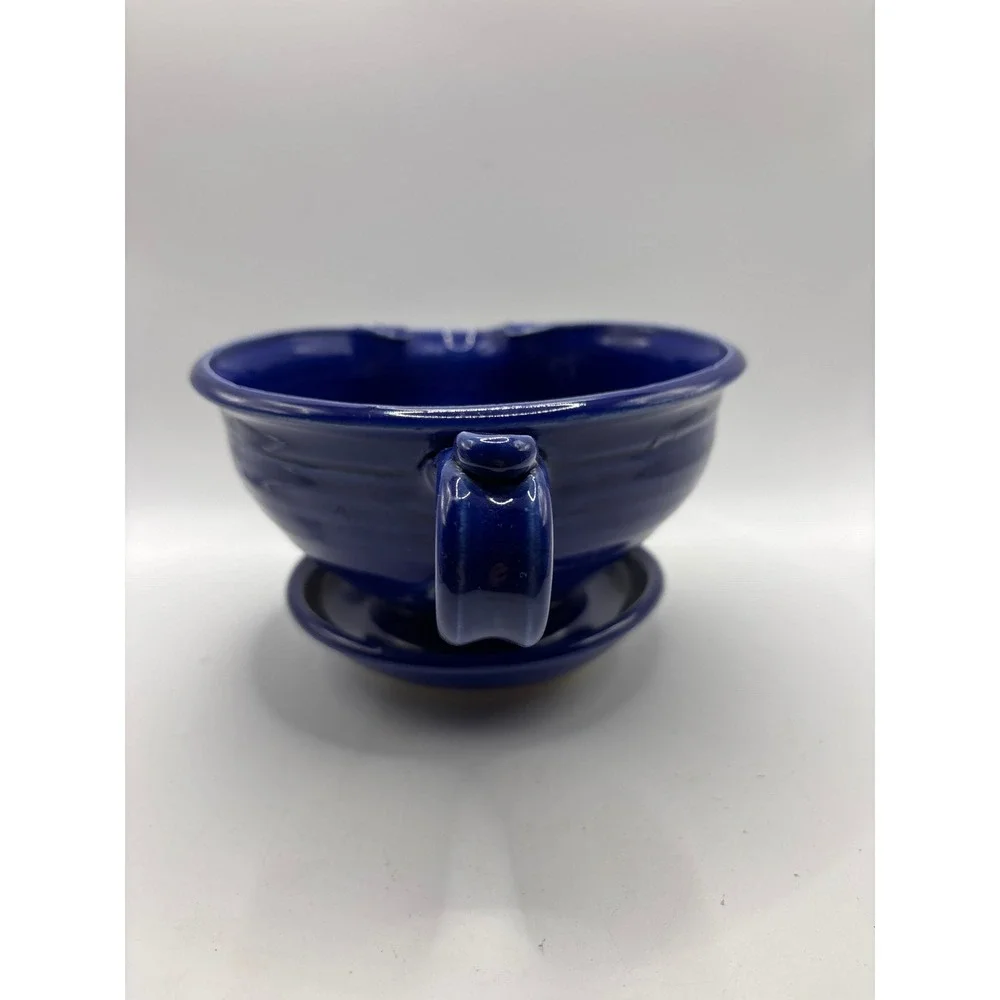 Handmade Ceramic Shaving Scuttle Mug - Cobalt Blue Glaze Signed Studio Pottery